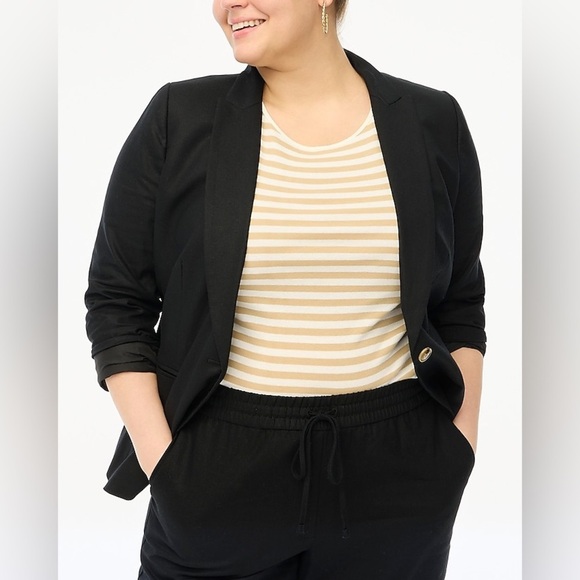 J.crew Blazer Women’s Sz 22 Linen-blend one-button Black Career Office #AL222 - Picture 1 of 7